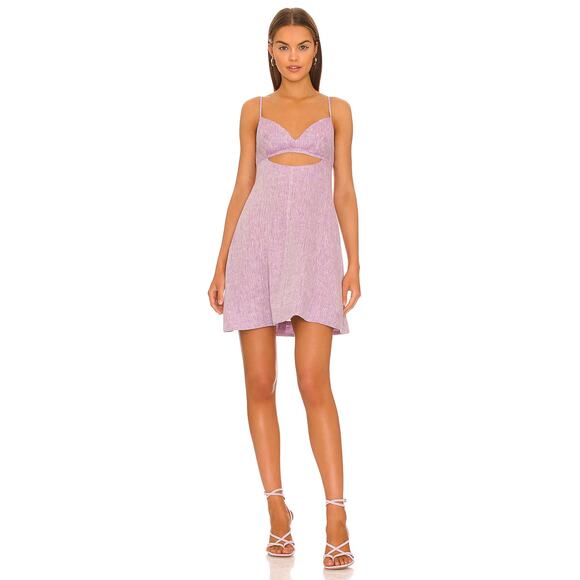 Matthew Bruch Kimmie Cutout Mini Dress Lavender Melange Linen Strappy Size 2 - Picture 1 of 9